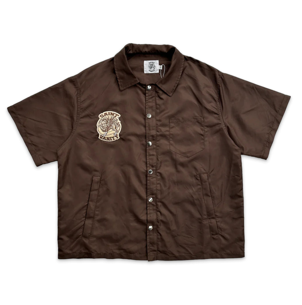 Saint Vanity Nylon Track Zip-Up Tee Attachable Hood Brown