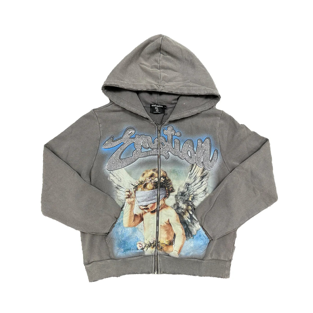 Mixed Emotion Rhinestone Hoodie Grey