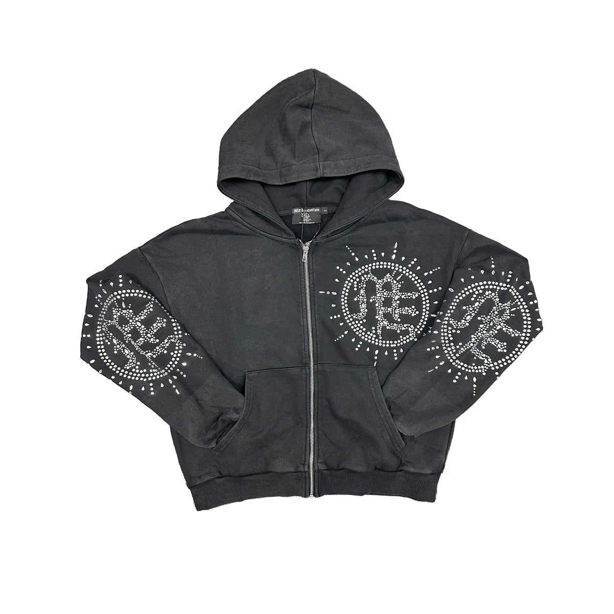 Mixed Emotion Eclipse Rhinestone Sweatsuit Grey Acid Wash