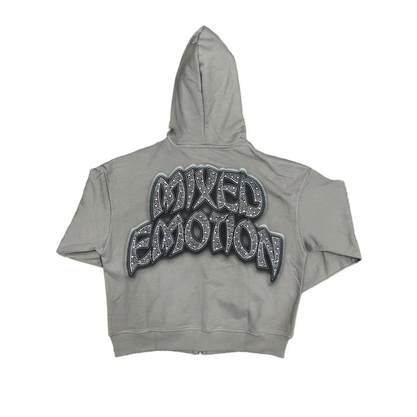 Mixed Emotion Last Ride Rhinestone Zip-Up Grey