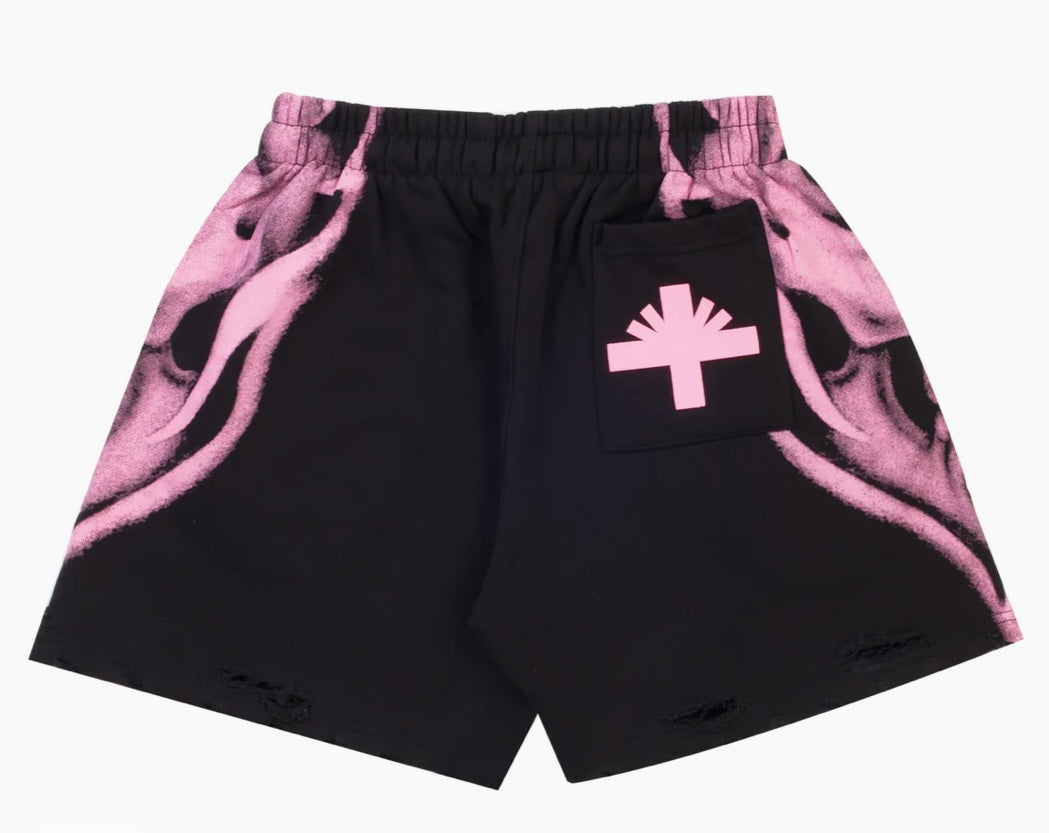 Vertabrae Skull Face Shorts Black/Pink