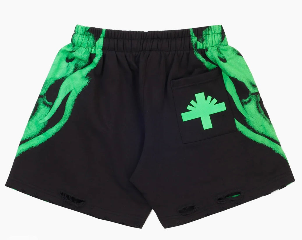 Vertabrae Skull Face Shorts Black/Green