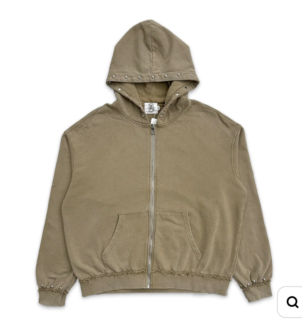 Saint Vanity French Terry Studded Zip-Up Tan