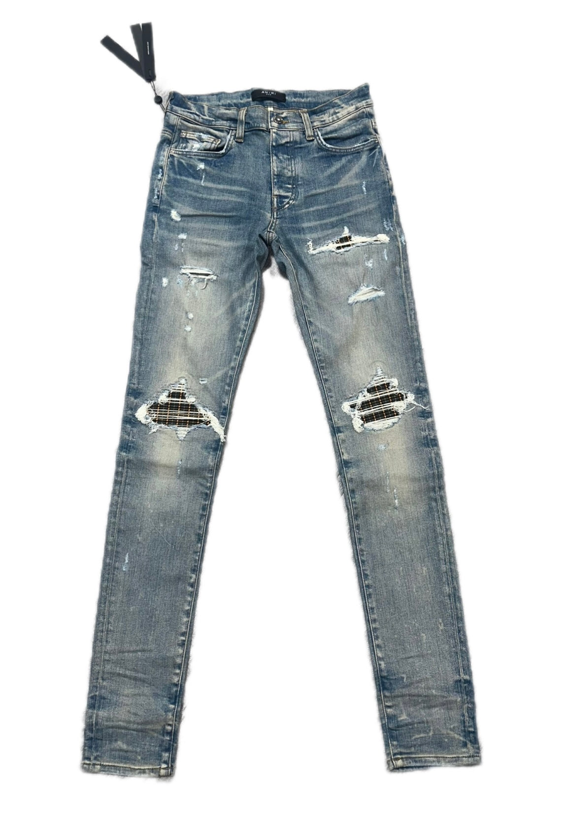 Amiri Jeans MX1 Blue Green/Orange Plaid Patch
