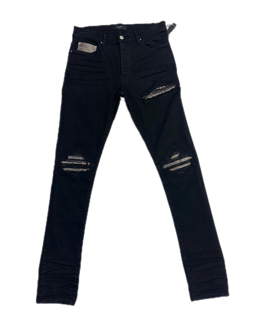 Amiri Jeans MX1 Black Snakeskin Patch