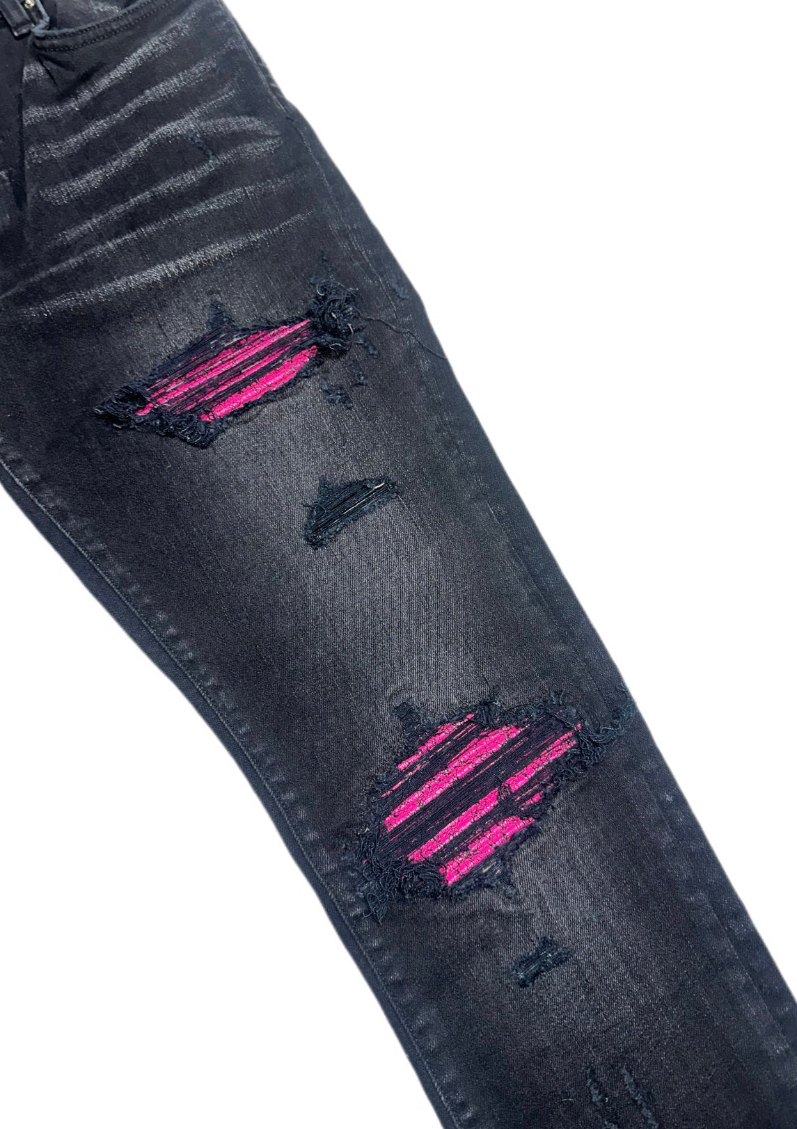 Amiri Jeans MX1 Black Cracked Pink Leather Patch