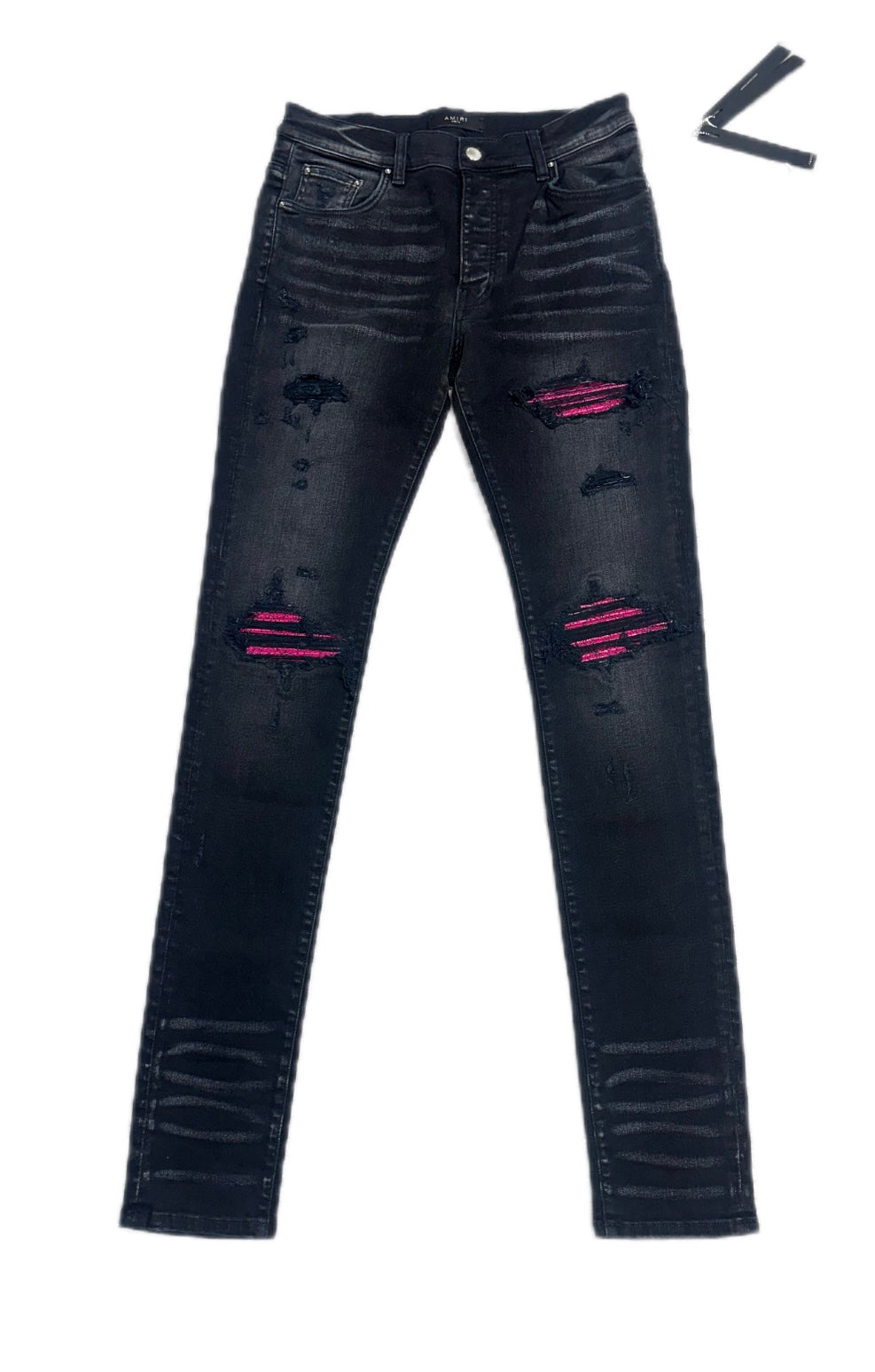 Amiri Jeans MX1 Black Cracked Pink Leather Patch