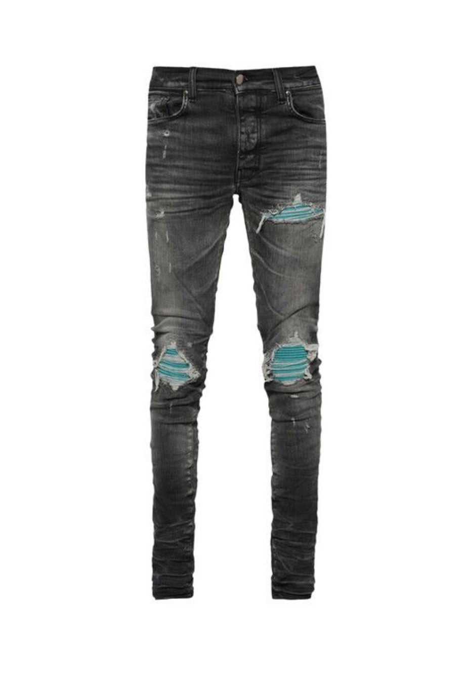 Amiri Jeans MX1 Ultrasuede Teal Patch Storm Grey