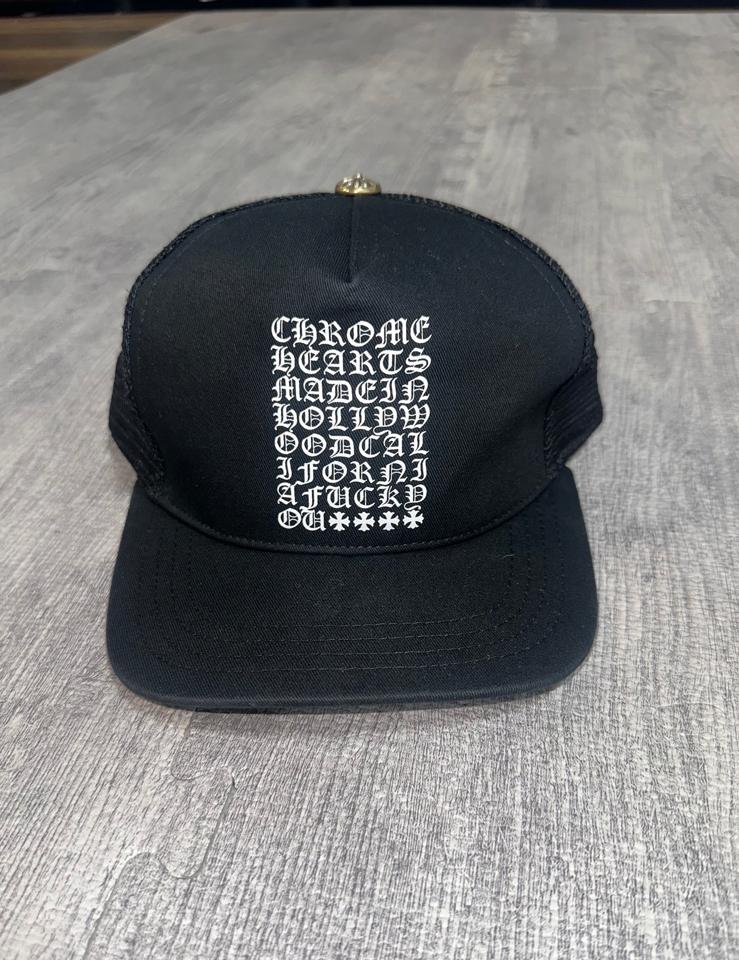 Chrome Hearts Eyechart Trucker Hat Black/White (PREOWNED)