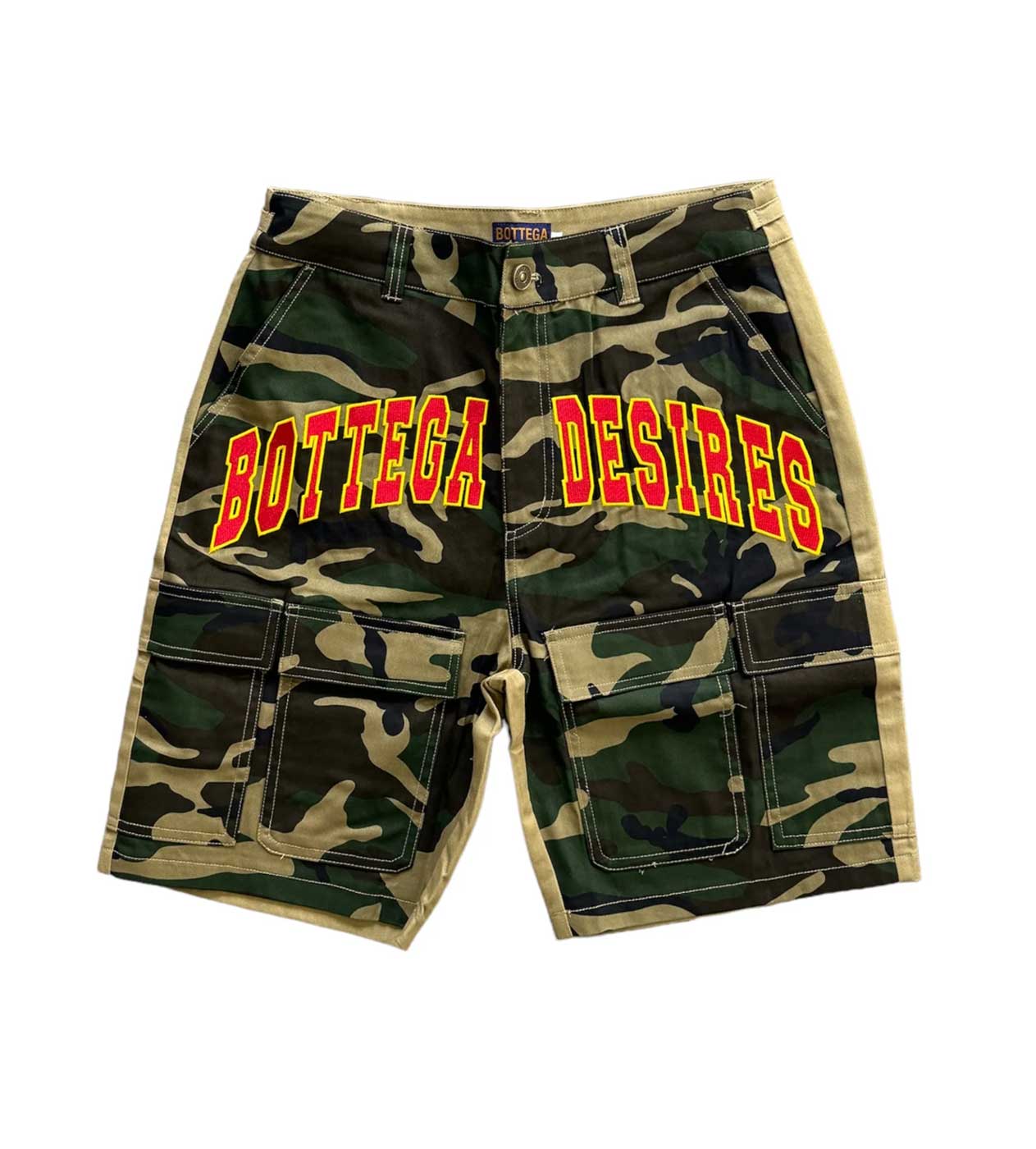 Bottega Desires Cargo Camo Shorts