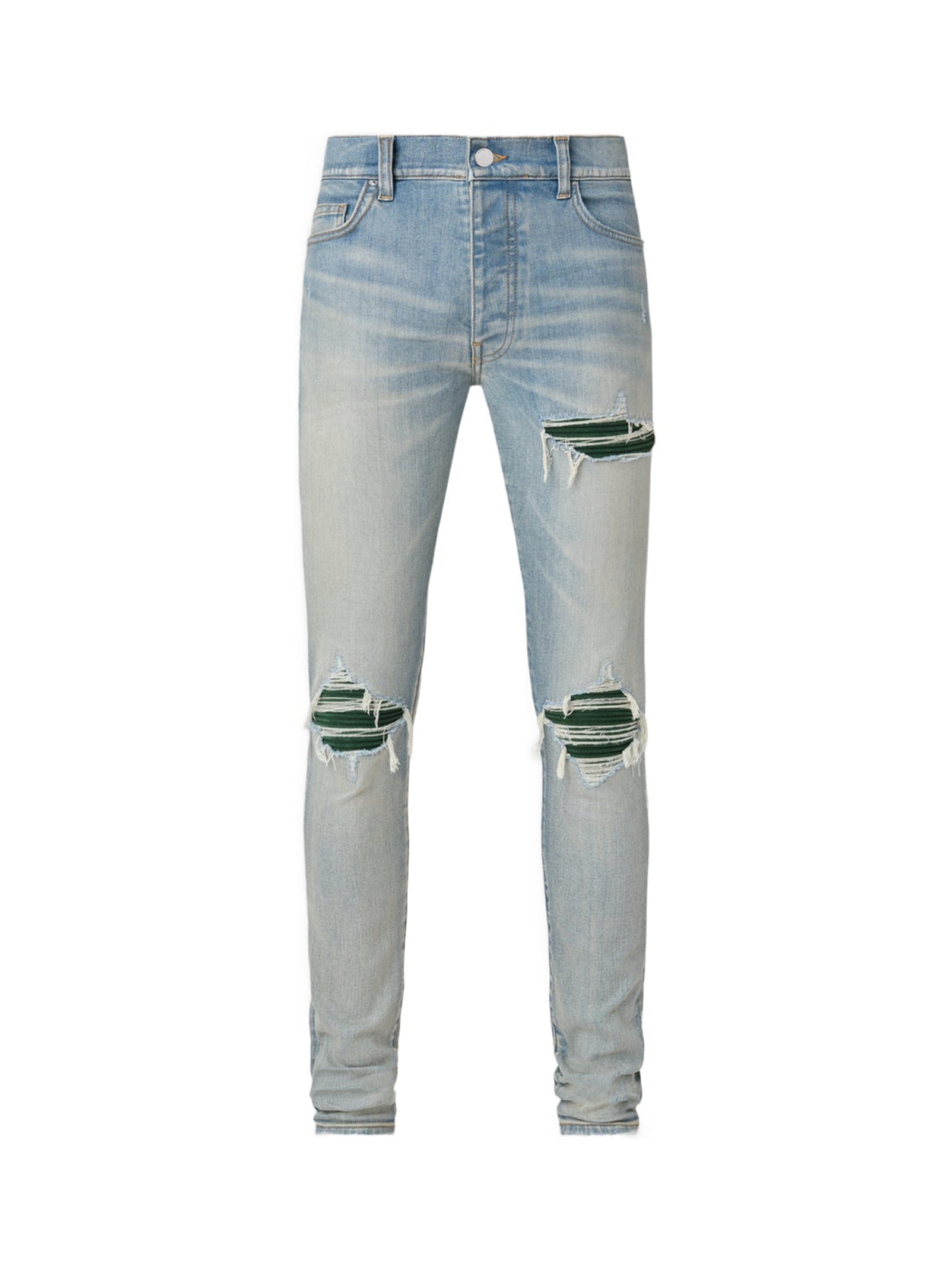 Amiri Jeans Light Wash MX1 Suede Green Patch