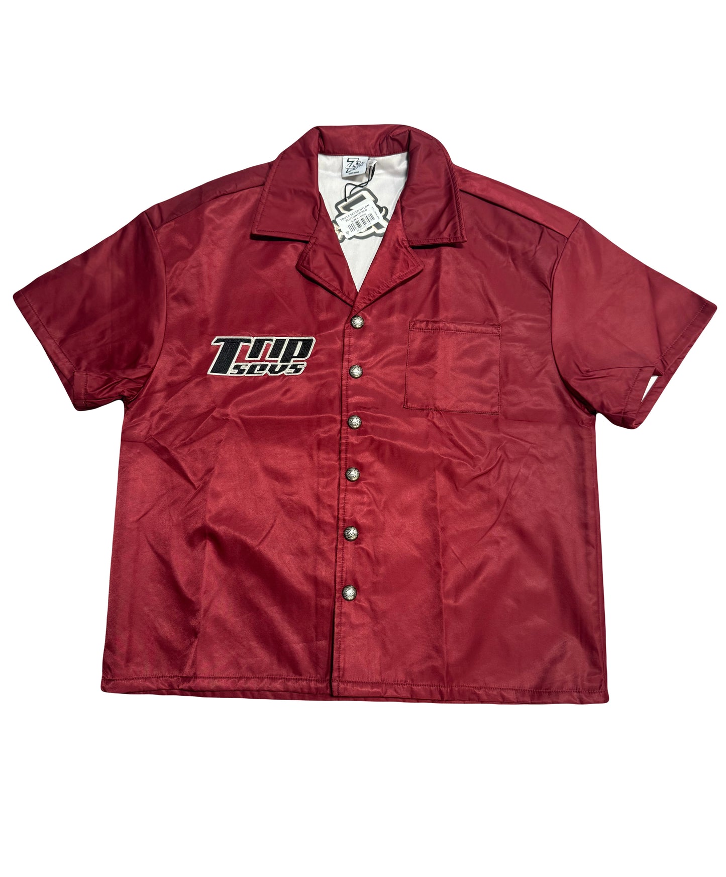 Triple Seven Nylon Button Up Red