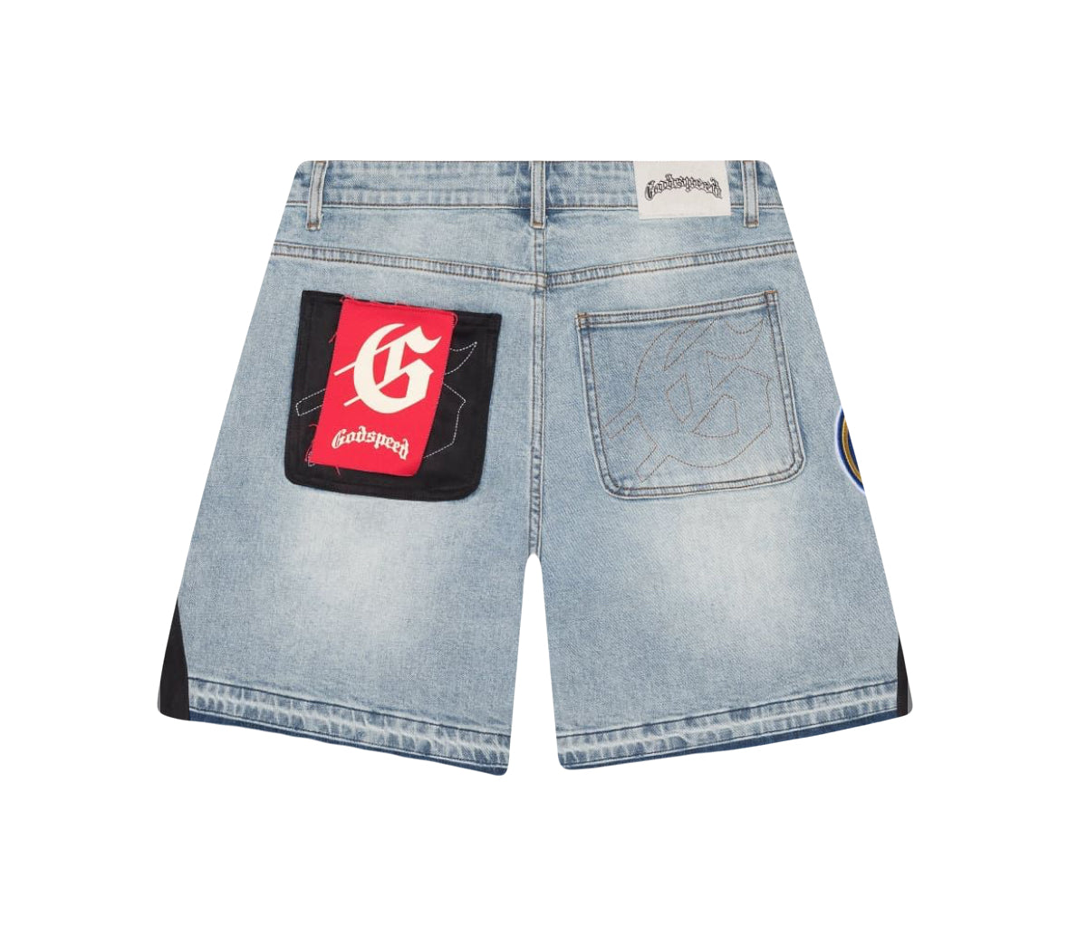 Godspeed Patchwork Denim Shorts V2 Blue