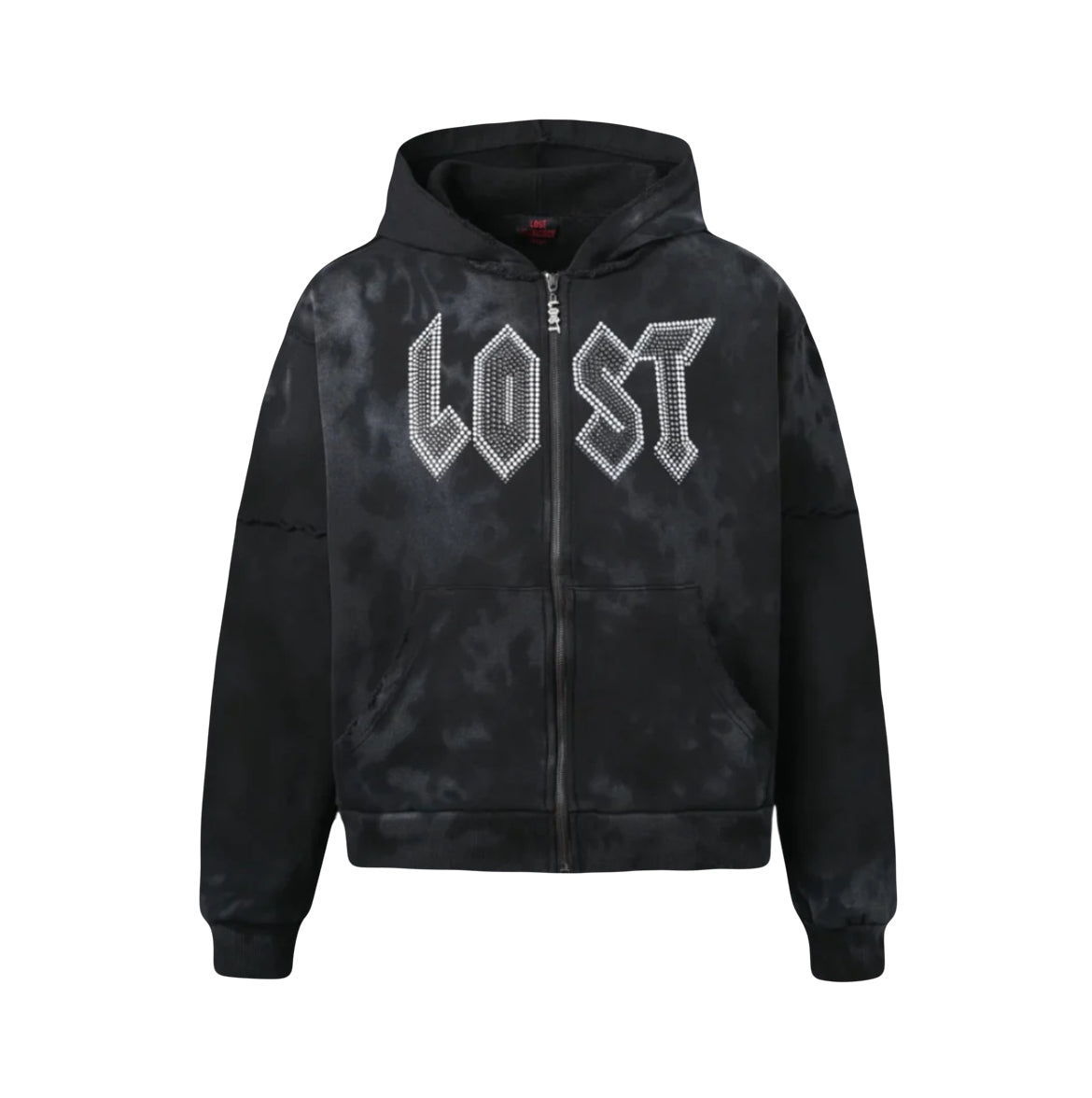 Lost Intricacy Tie Dye Man Rhinestone Zip-Up Black