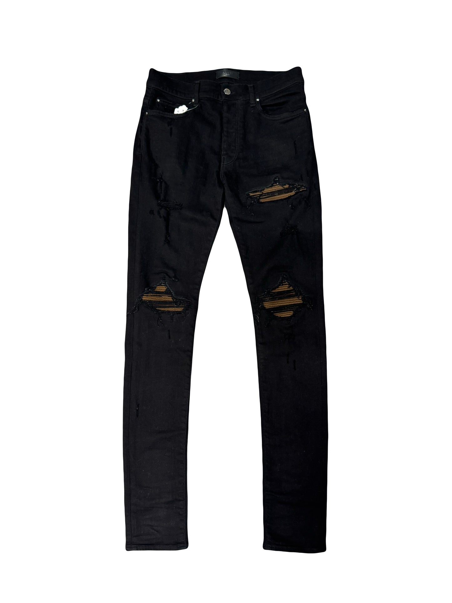 Amiri Jeans Black MX1 Ultrasuede Brown Patch (PREOWNED) Size:31