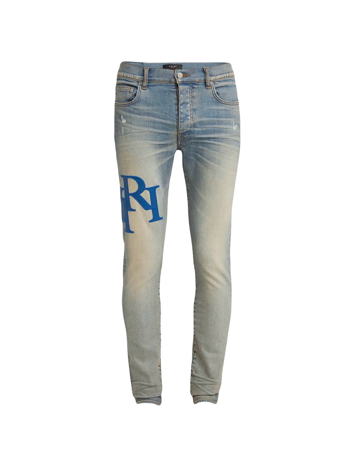 Amiri Jeans Blue Staggered Logo Antique Indigo