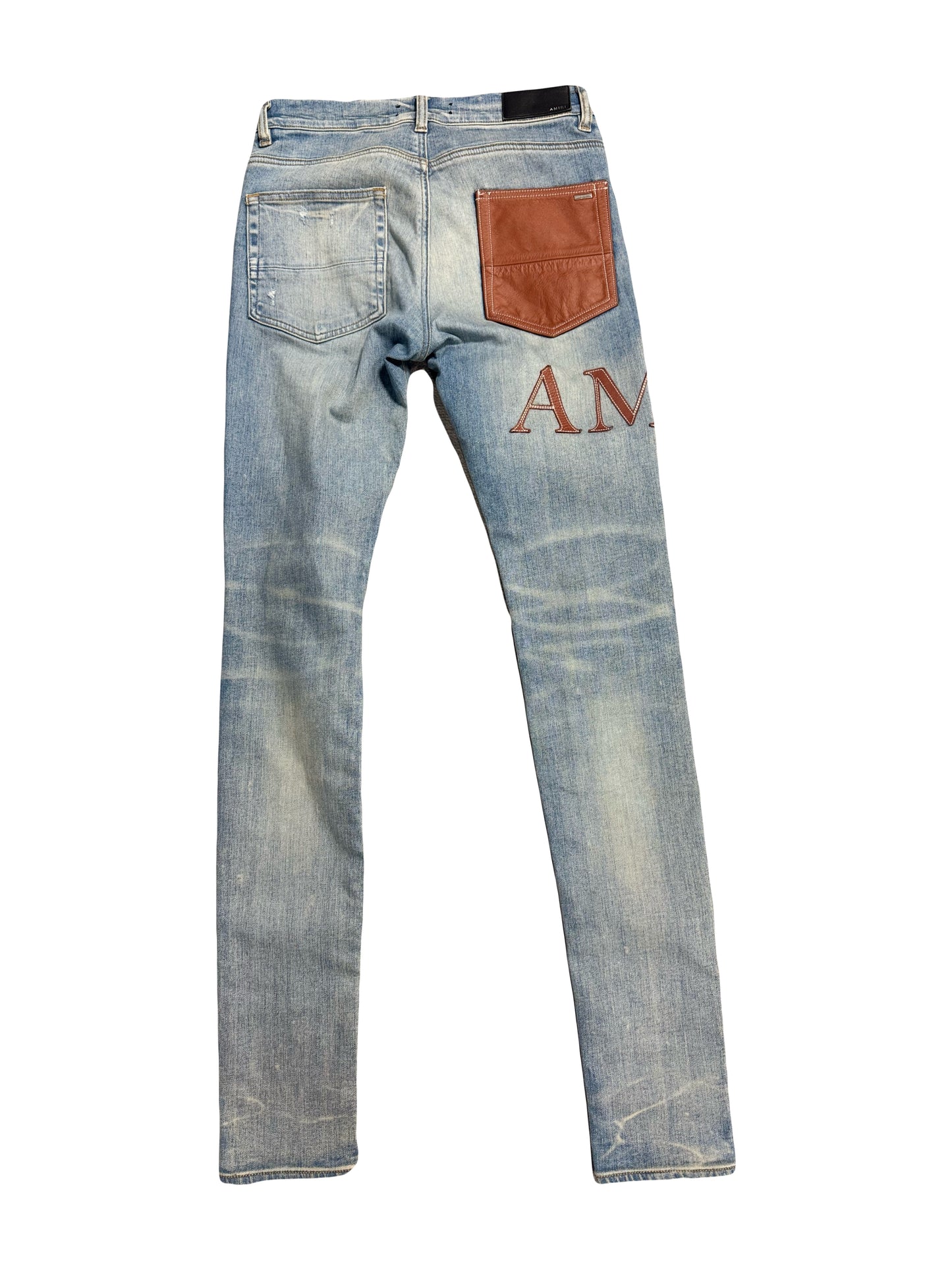 Amiri Jeans Stitch Logo Brown/Leather Patch Clay Indigo (PREOWNED)
