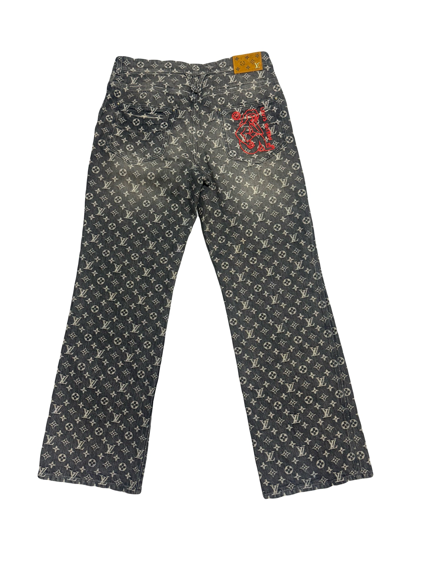 Louis Vuitton Jeans Monogram Distressed Baggy Black (PREOWNED)