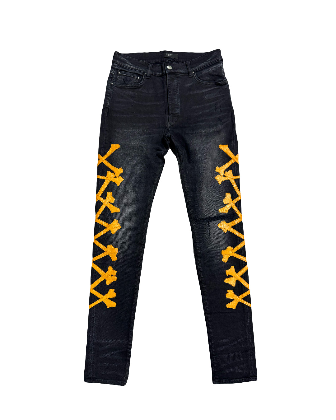 Amiri Jeans New York Orange Bones Patch Aged Black