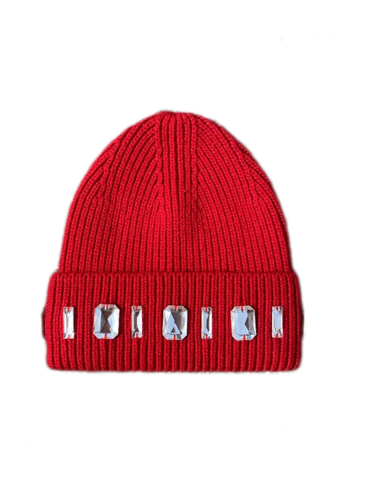 Louis Crown Rhinestone Beanie Red