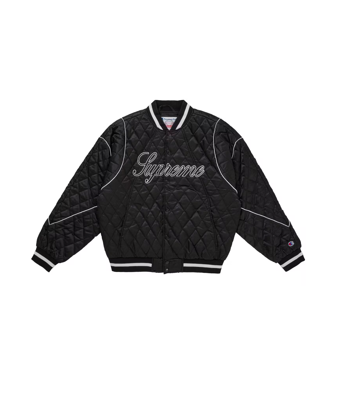 Supreme Champion Quilted Satin Varsity Jacket Black