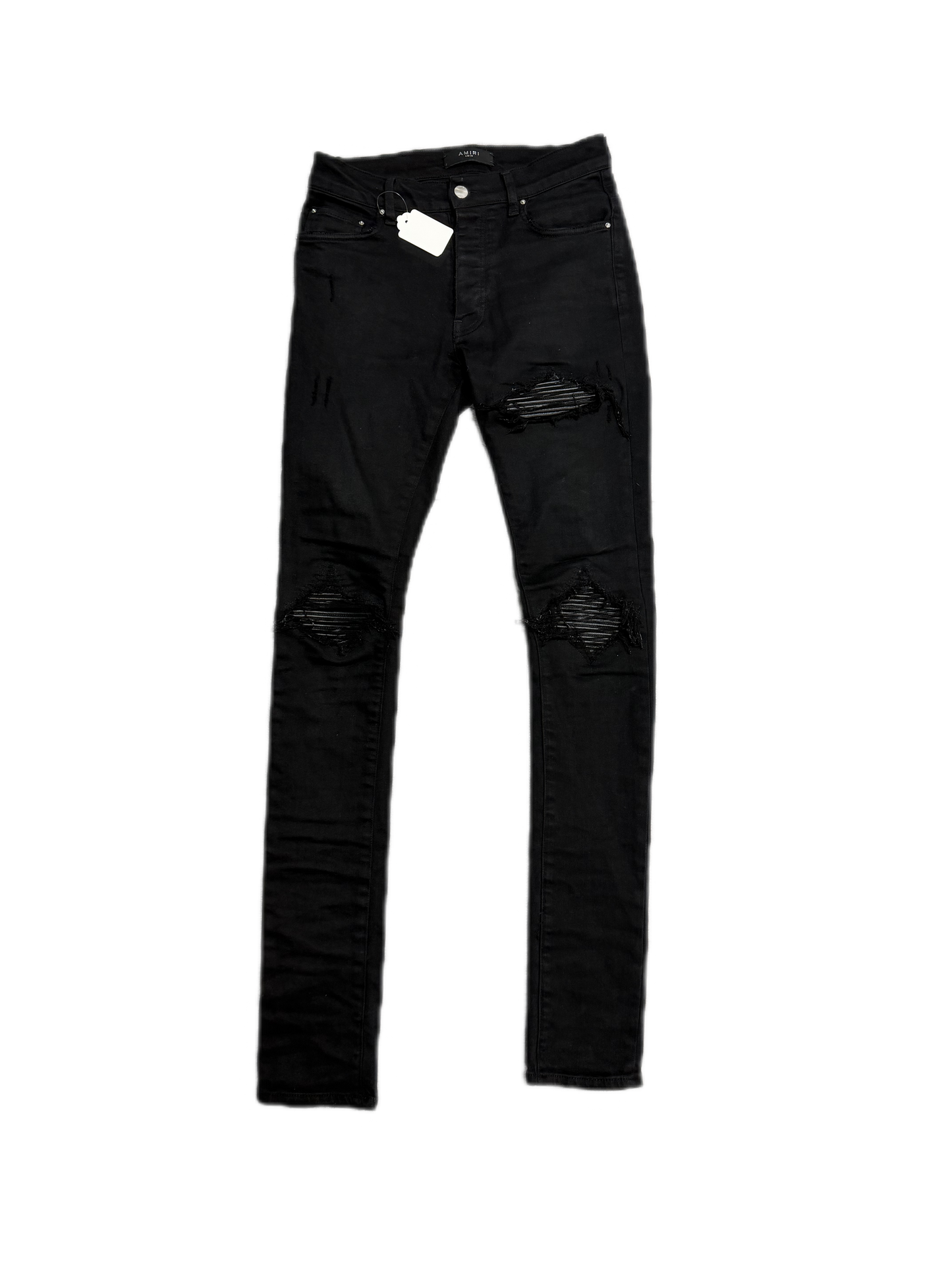 Amiri Jeans MX1 Black On Black Leather Patch (PREOWNED)
