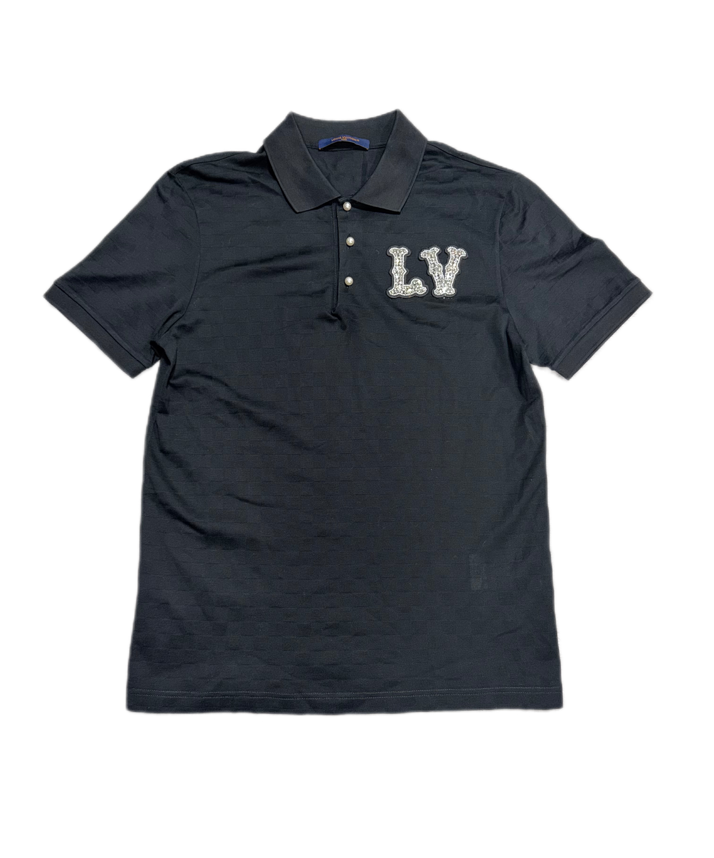 Louis Vuitton Pique Polo With Embroidered LV Patch T-Shirt Black (PREOWNED)