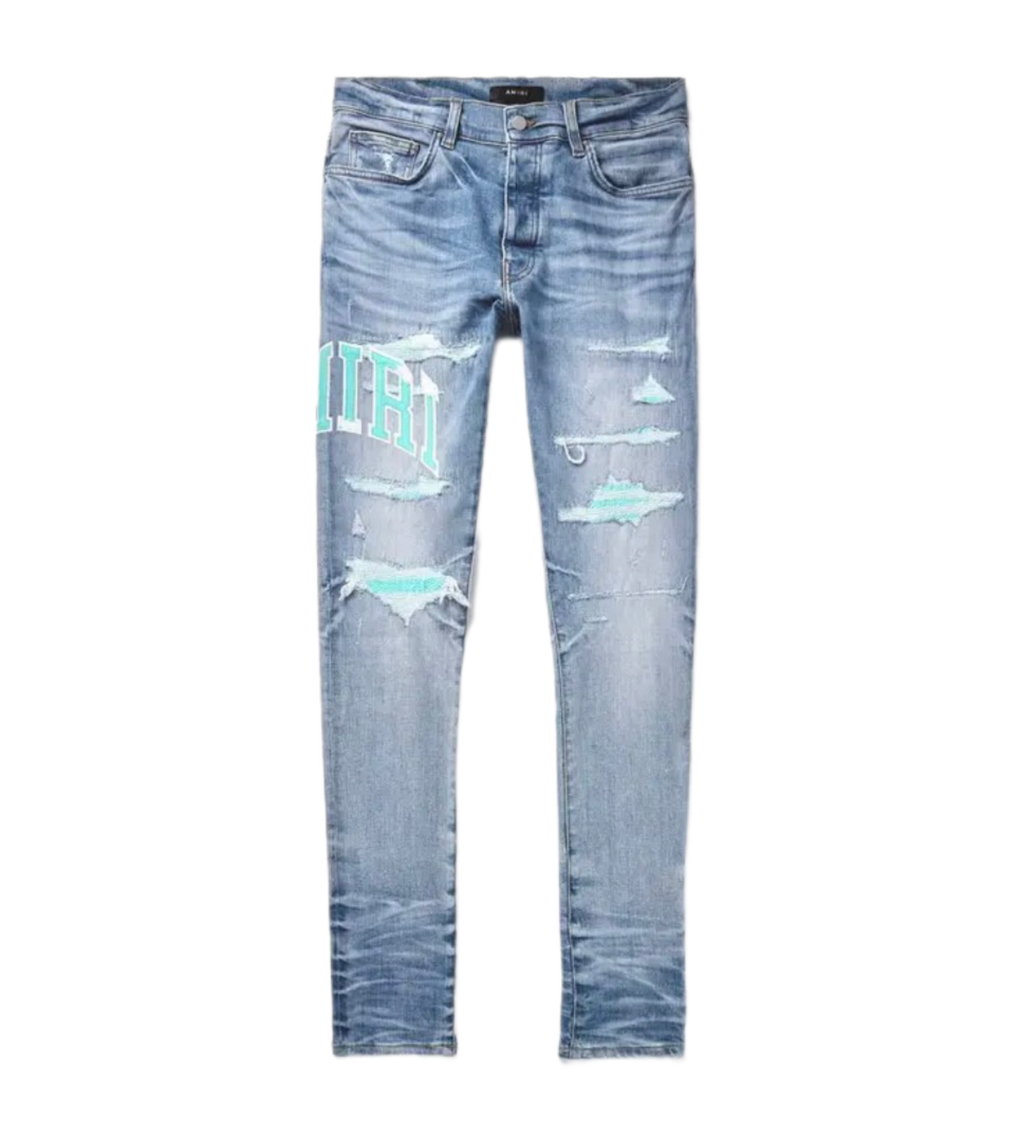 Amiri Jeans Varsity Logo Repair Perfect Indigo