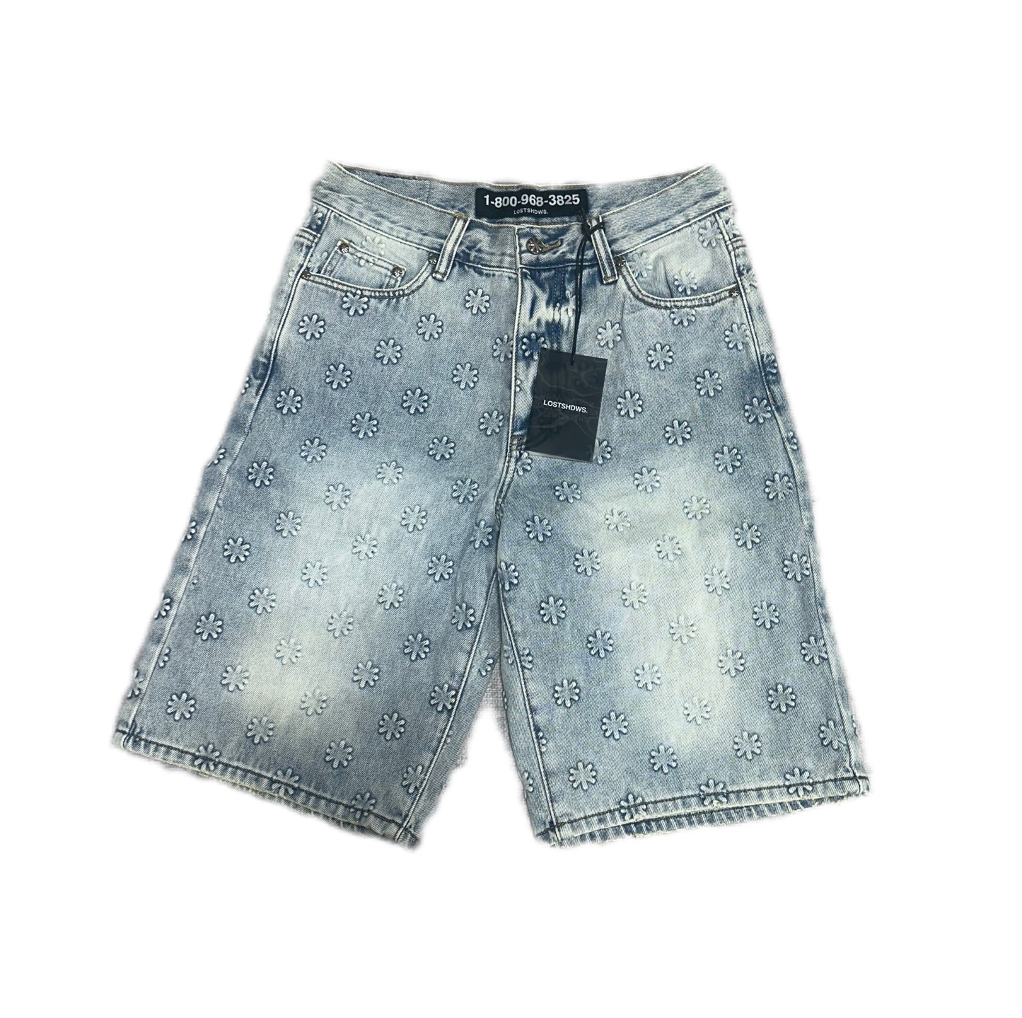 Lost Shadow Embossed Jean Shorts Blue