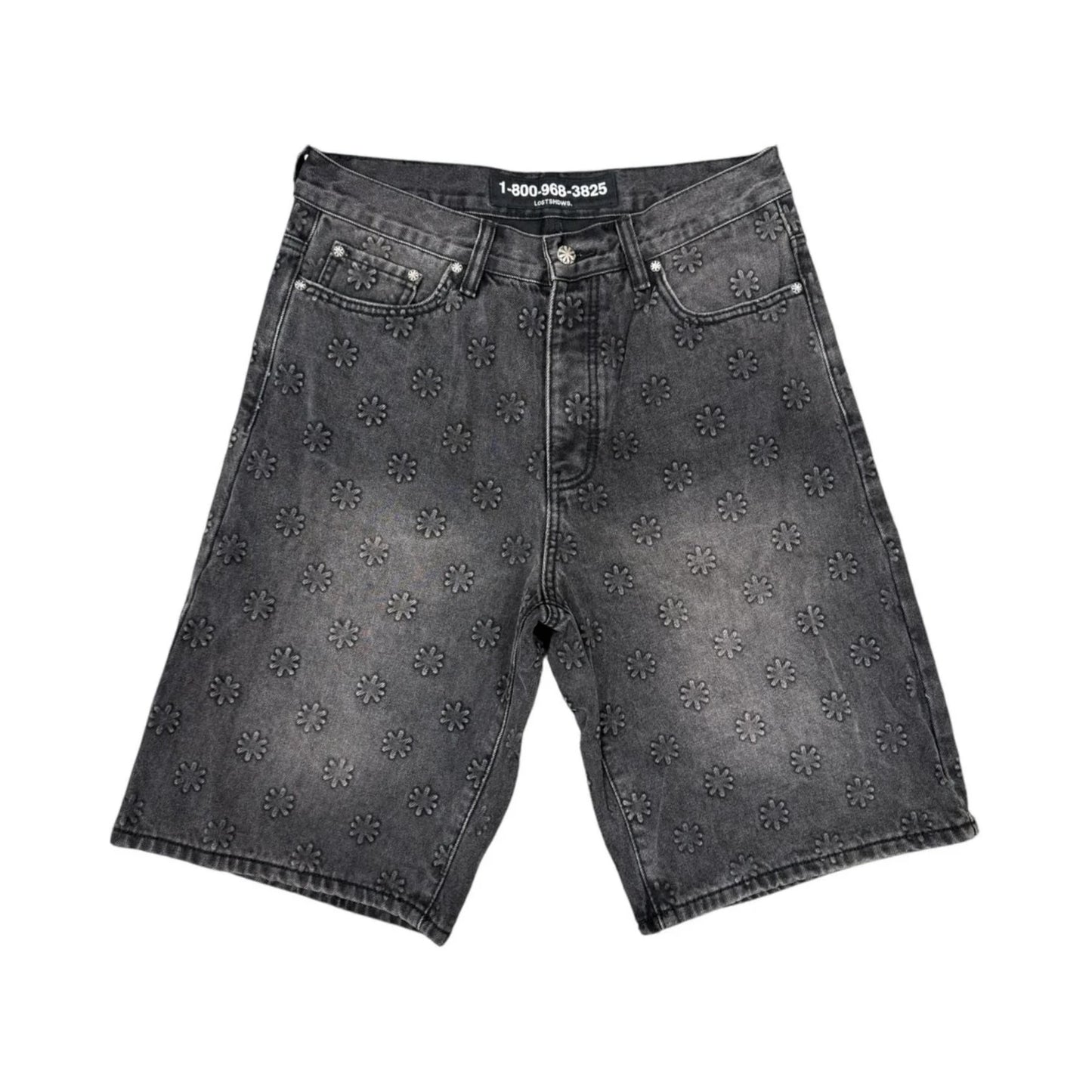 Lost Shadows Embossed Jean Shorts Black