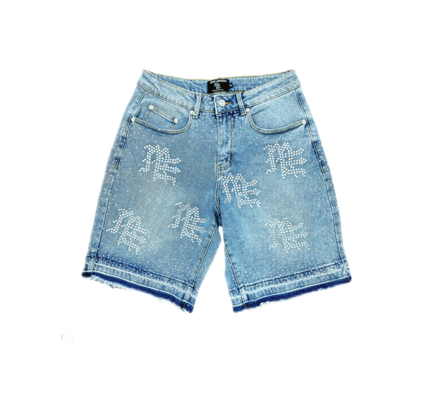 Mixed Emotions Rhinestone Jean Shorts Blue