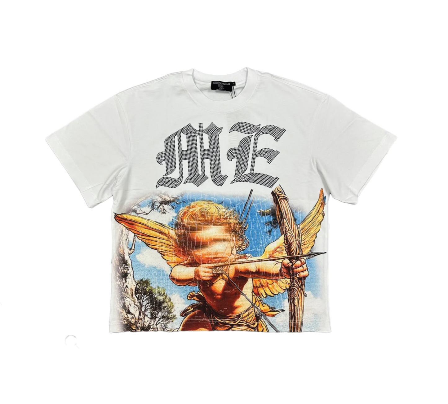 Mixed Emotion Rhinestone Angel T-Shirt White