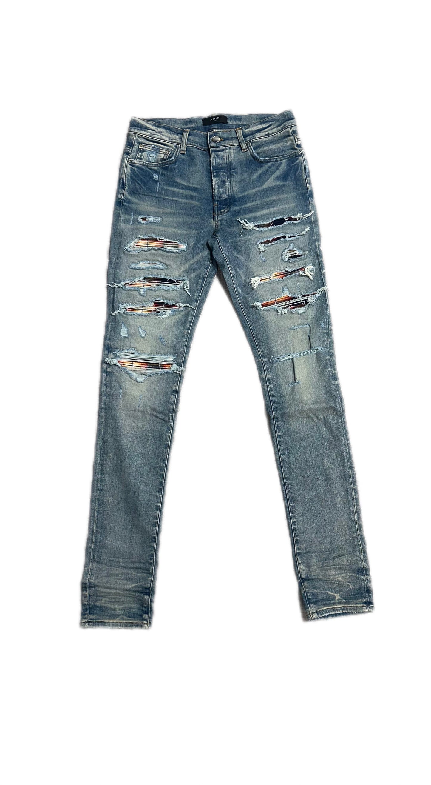 Amiri Jeans Plaid Thrasher Clay Indigo