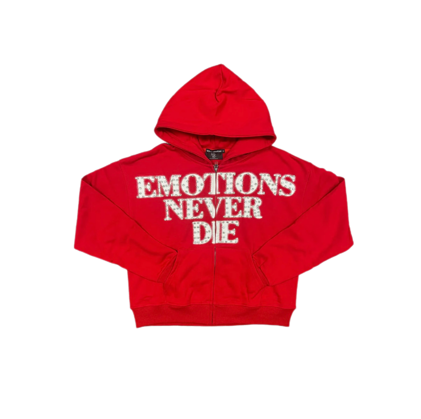 Mixed Emotion End Rhinestone Zip-Up Red