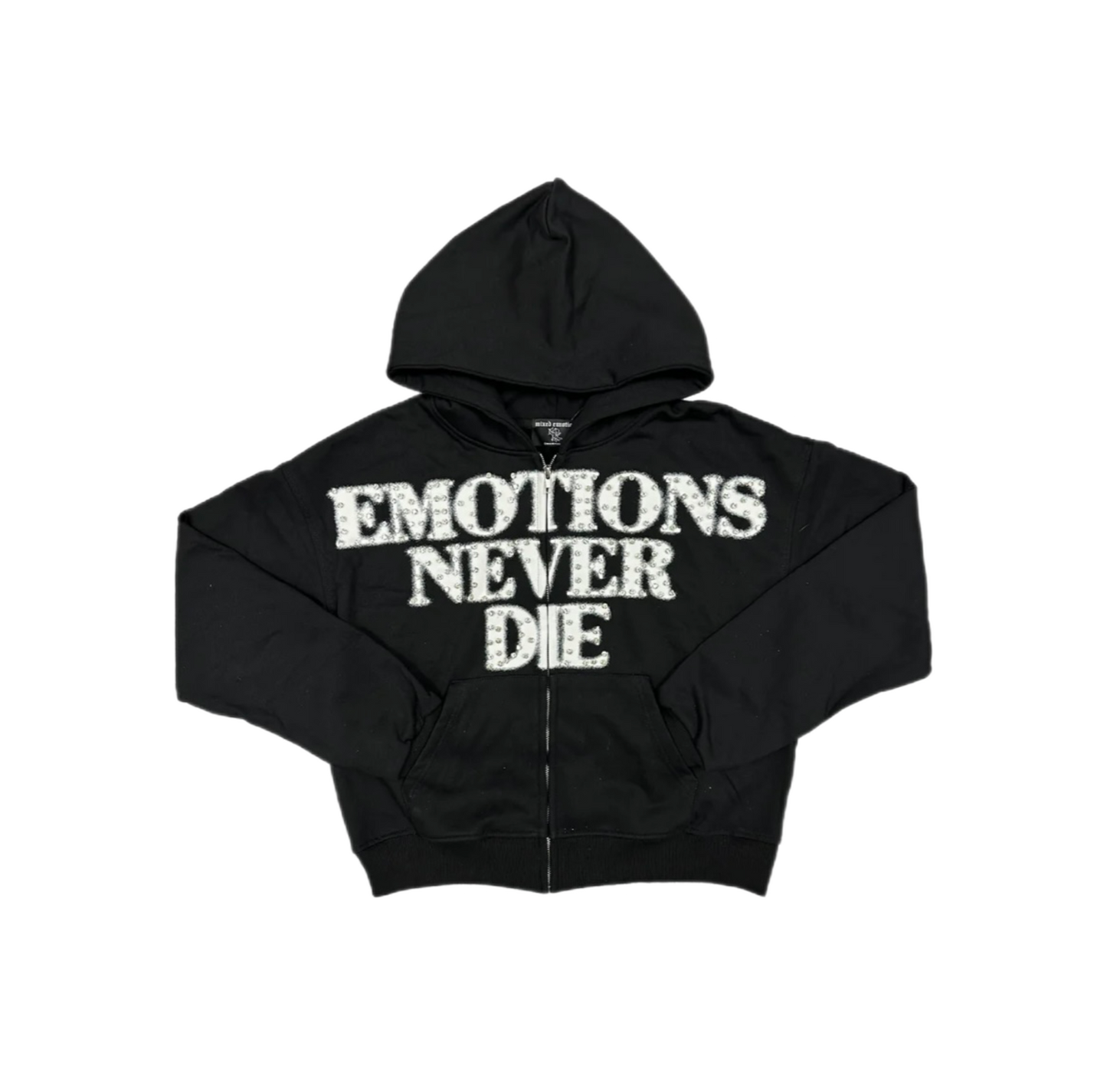 Mixed Emotion End Rhinestone Zip-Up Bla