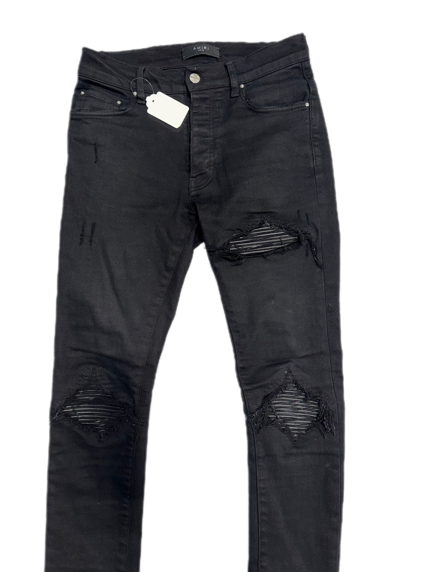 Amiri Jeans MX1 Black On Black Leather Patch (PREOWNED)