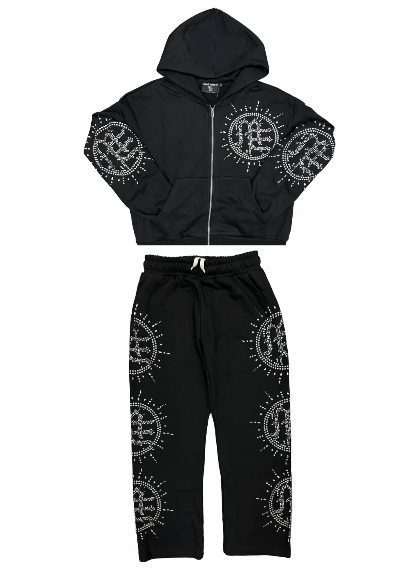 Mixed Emotion Eclipse Rhinestone Sweatsuit Black