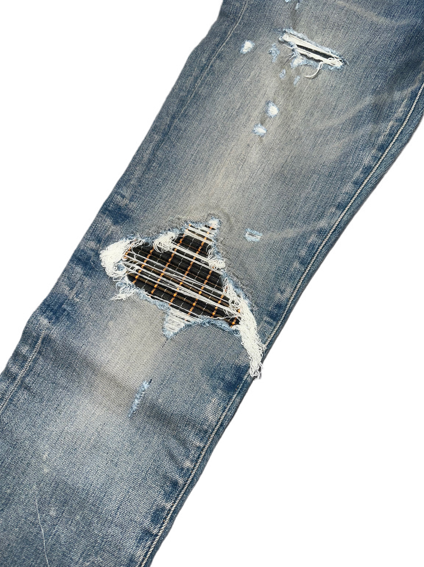 Amiri Jeans MX1 Blue Green/Orange Plaid Patch