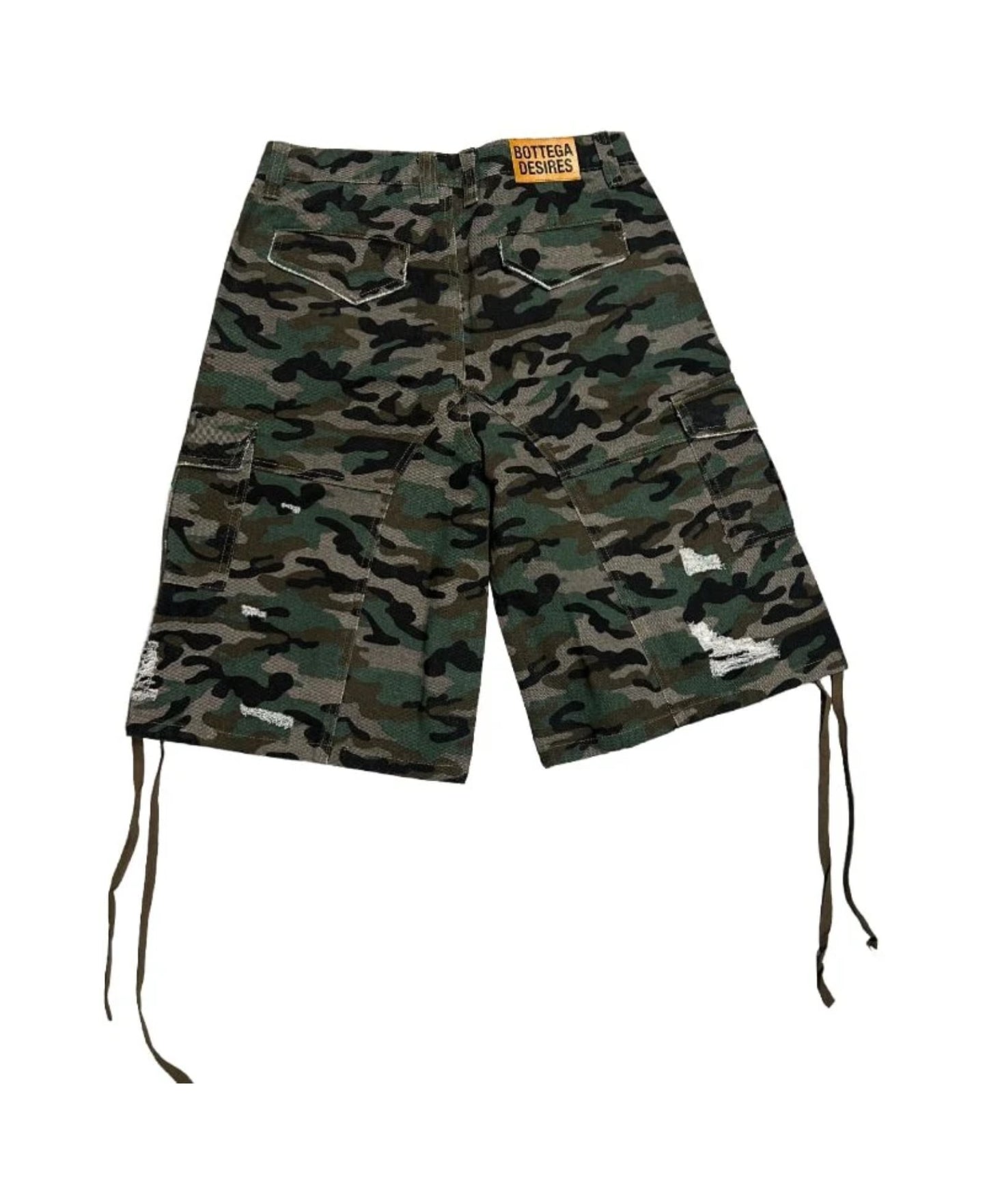 Bottega Desires Distressed Cargo Shorts Camo