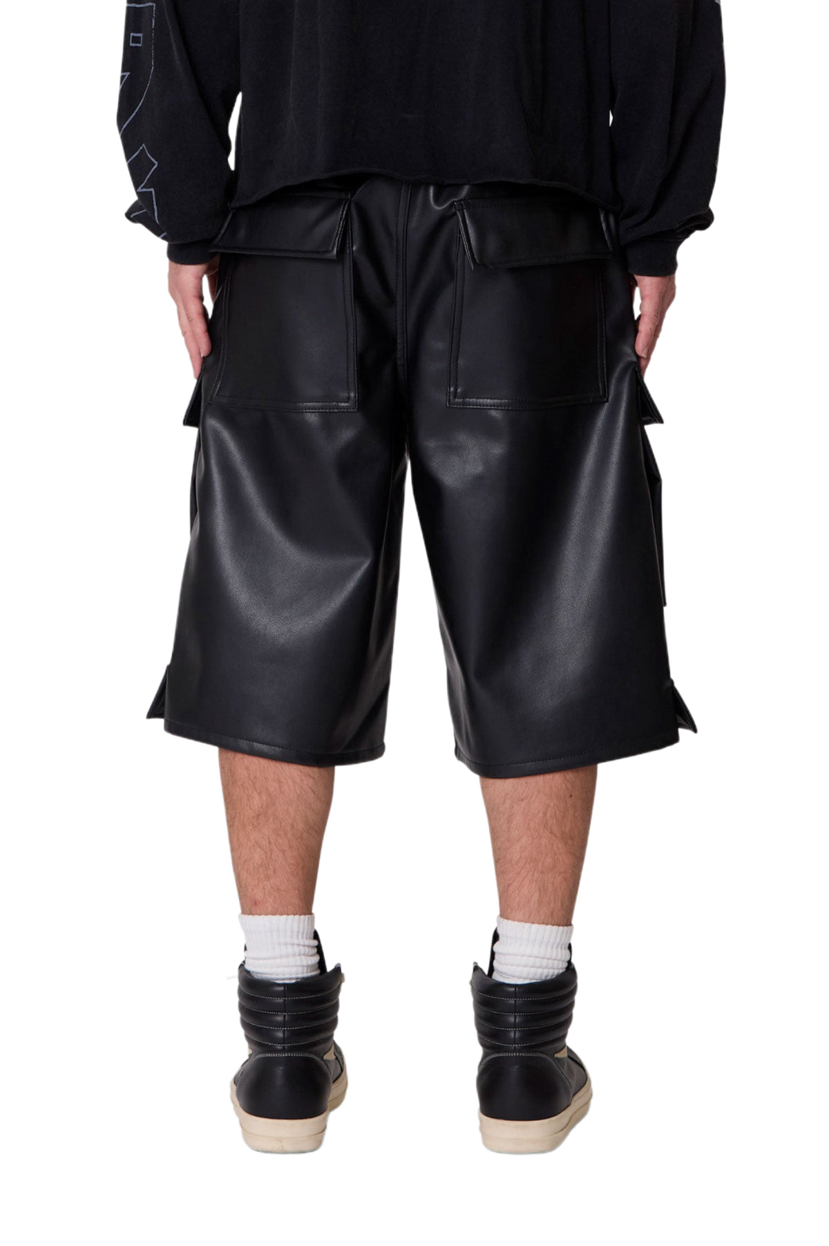 MNML Leather Rave Cargo Shorts Black