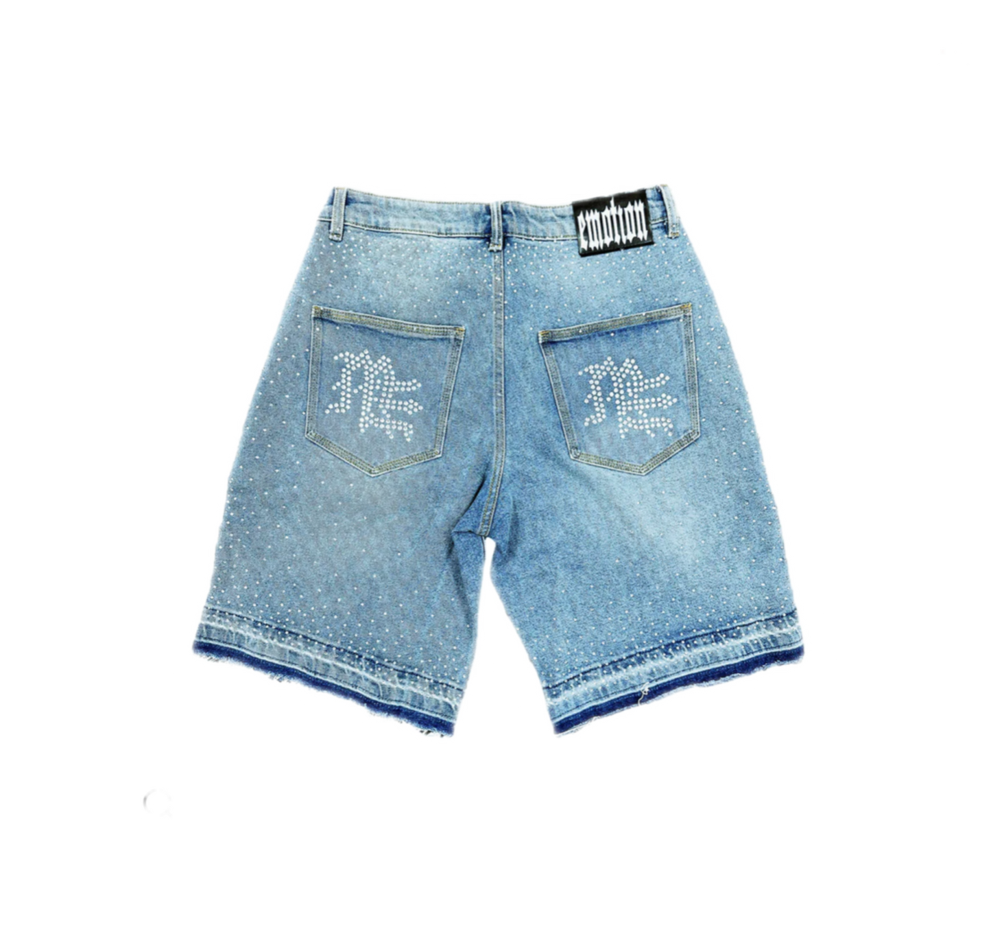 Mixed Emotions Rhinestone Jean Shorts Blue