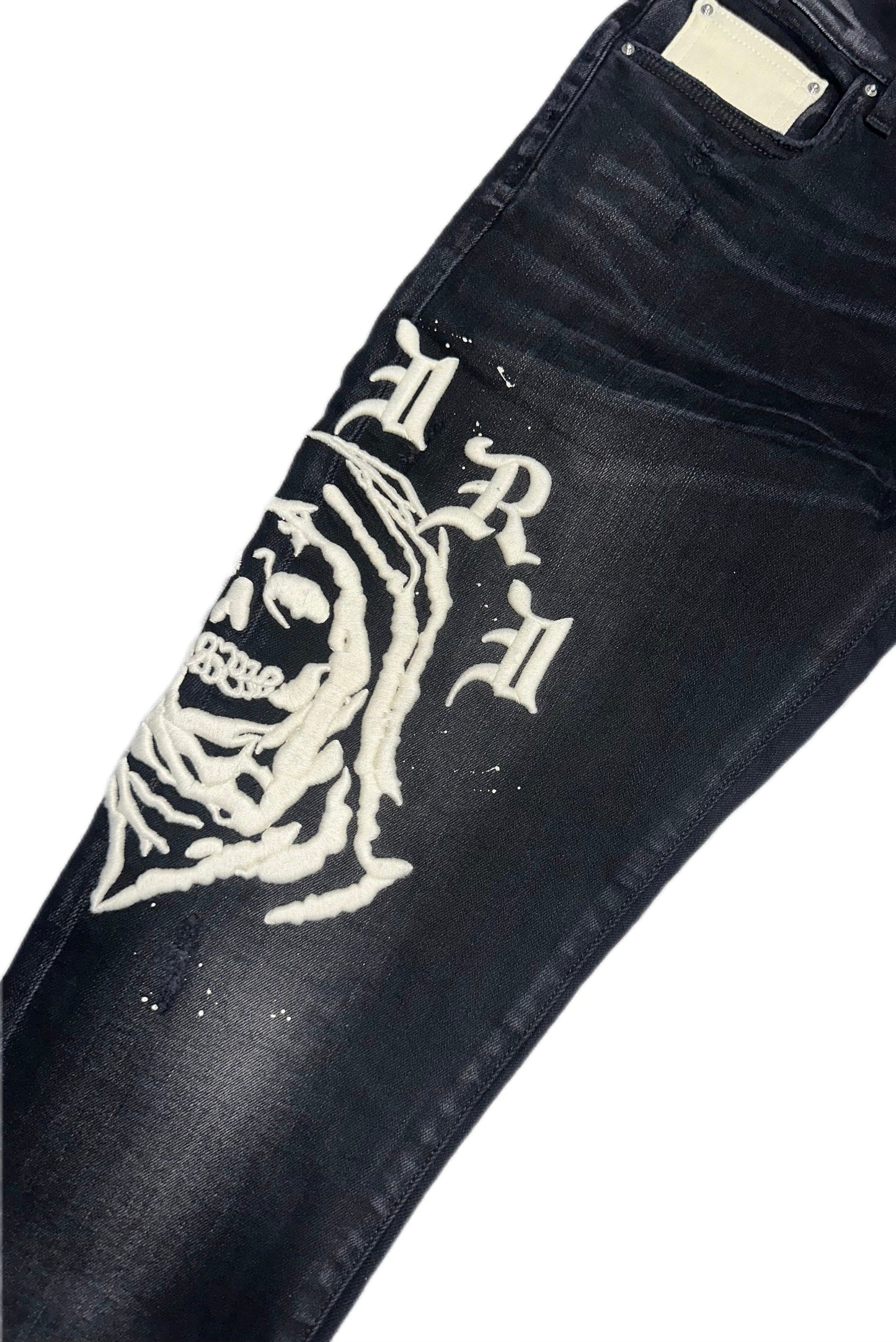 Amiri Jeans Wes Lang Reaper Logo Aged Black White Patch