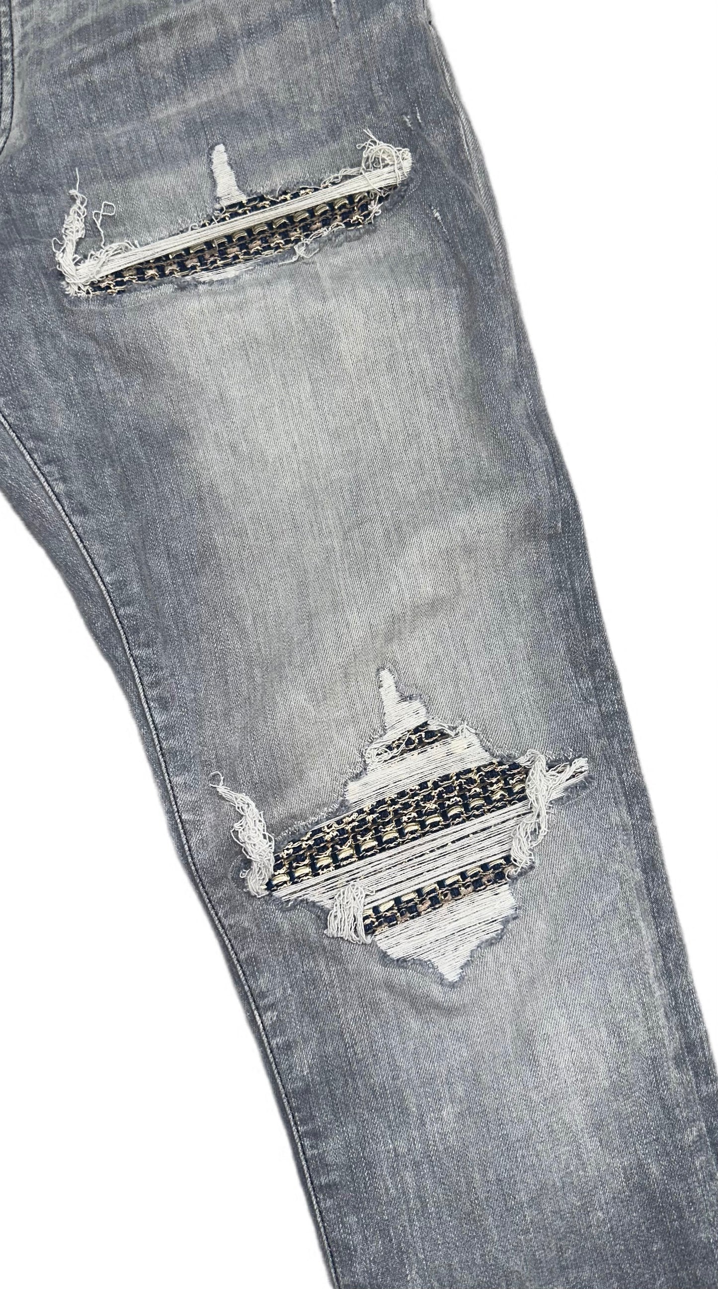 Amiri Jeans Light Grey MX1 Boucle Blue/Gold Patc