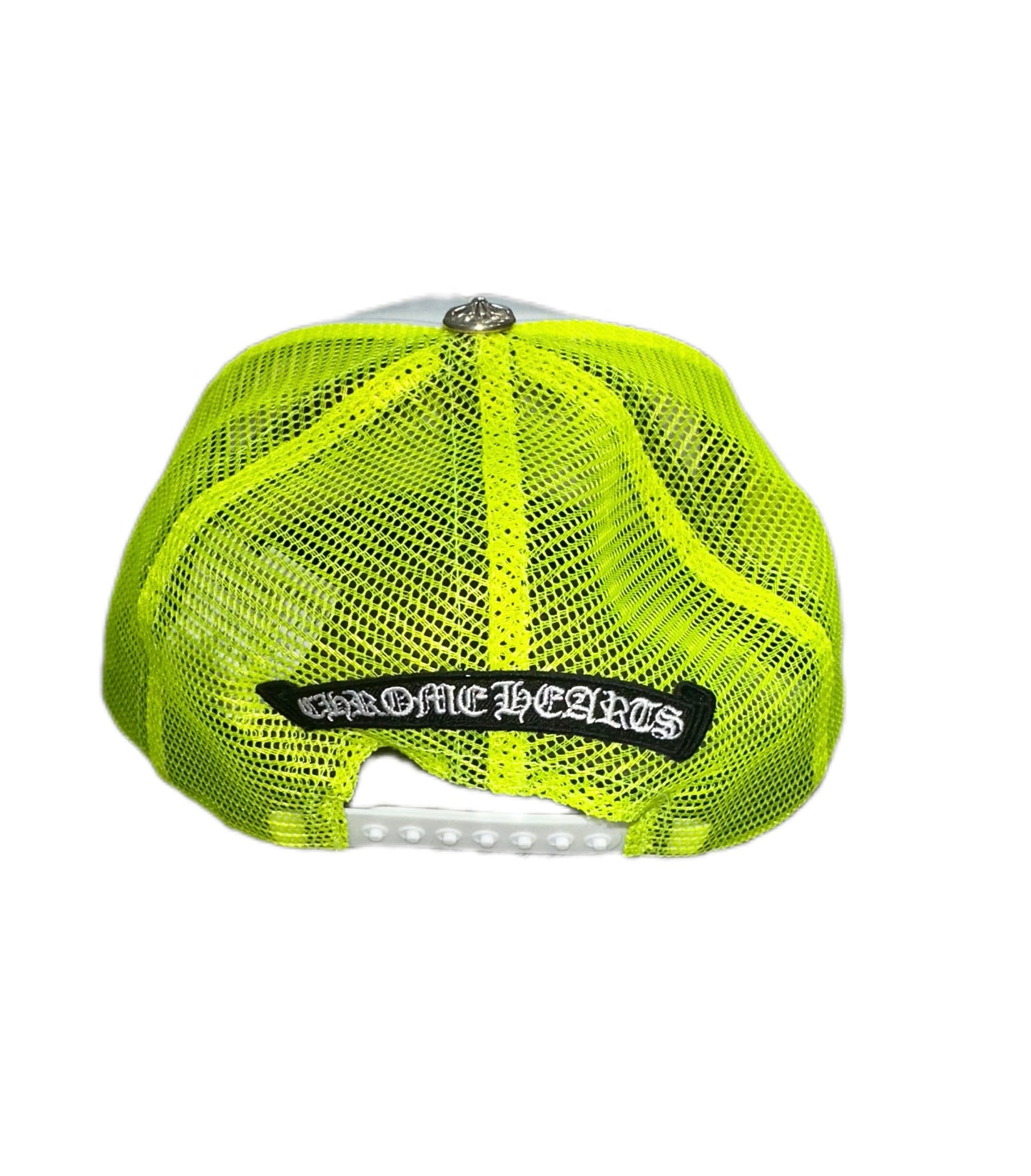 Chrome Hearts Cemetery Cross Patch Trucker Hat Neon Yellow