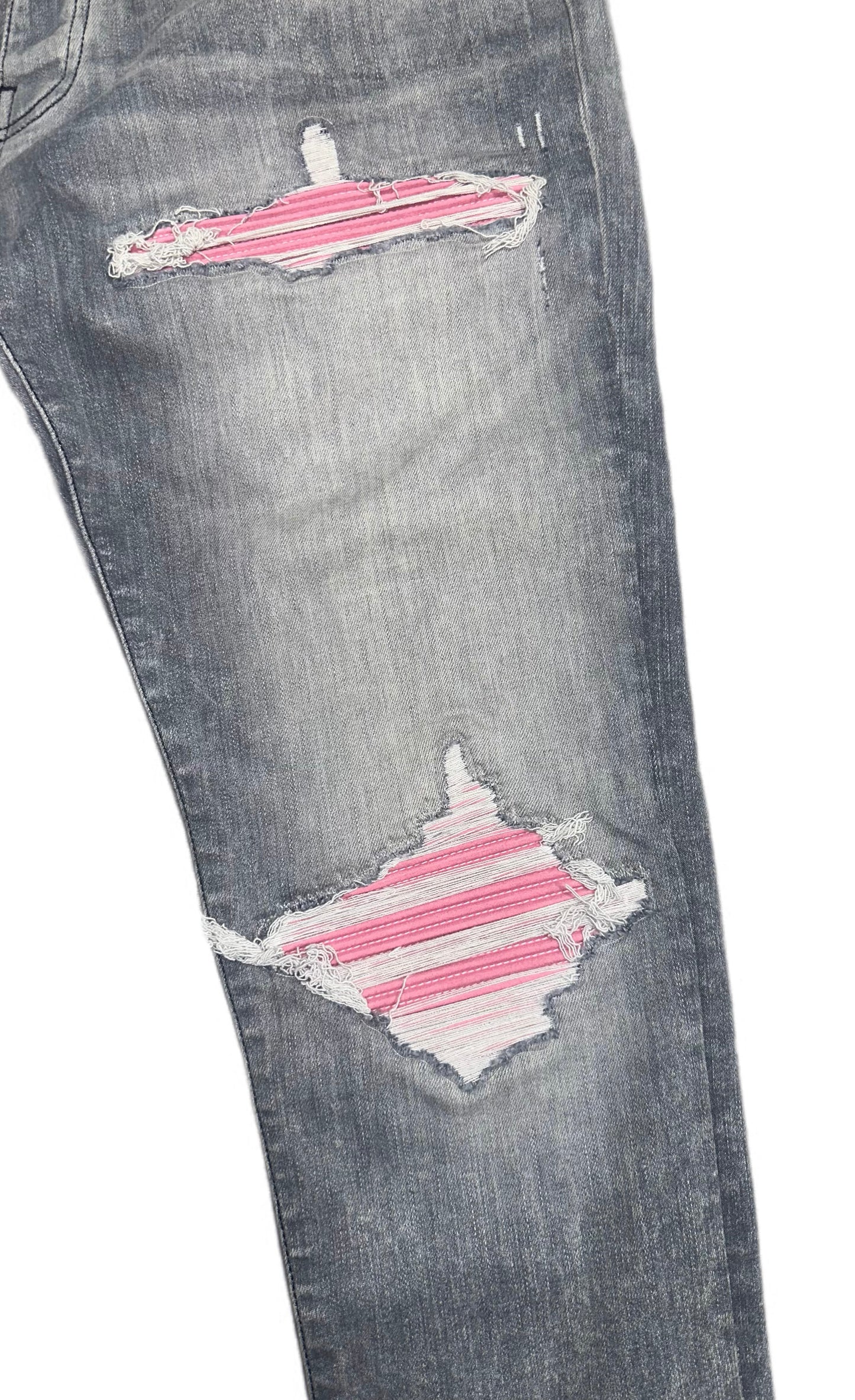 Amiri Jeans Light Grey MX1 Ultrasuede Pink Patch