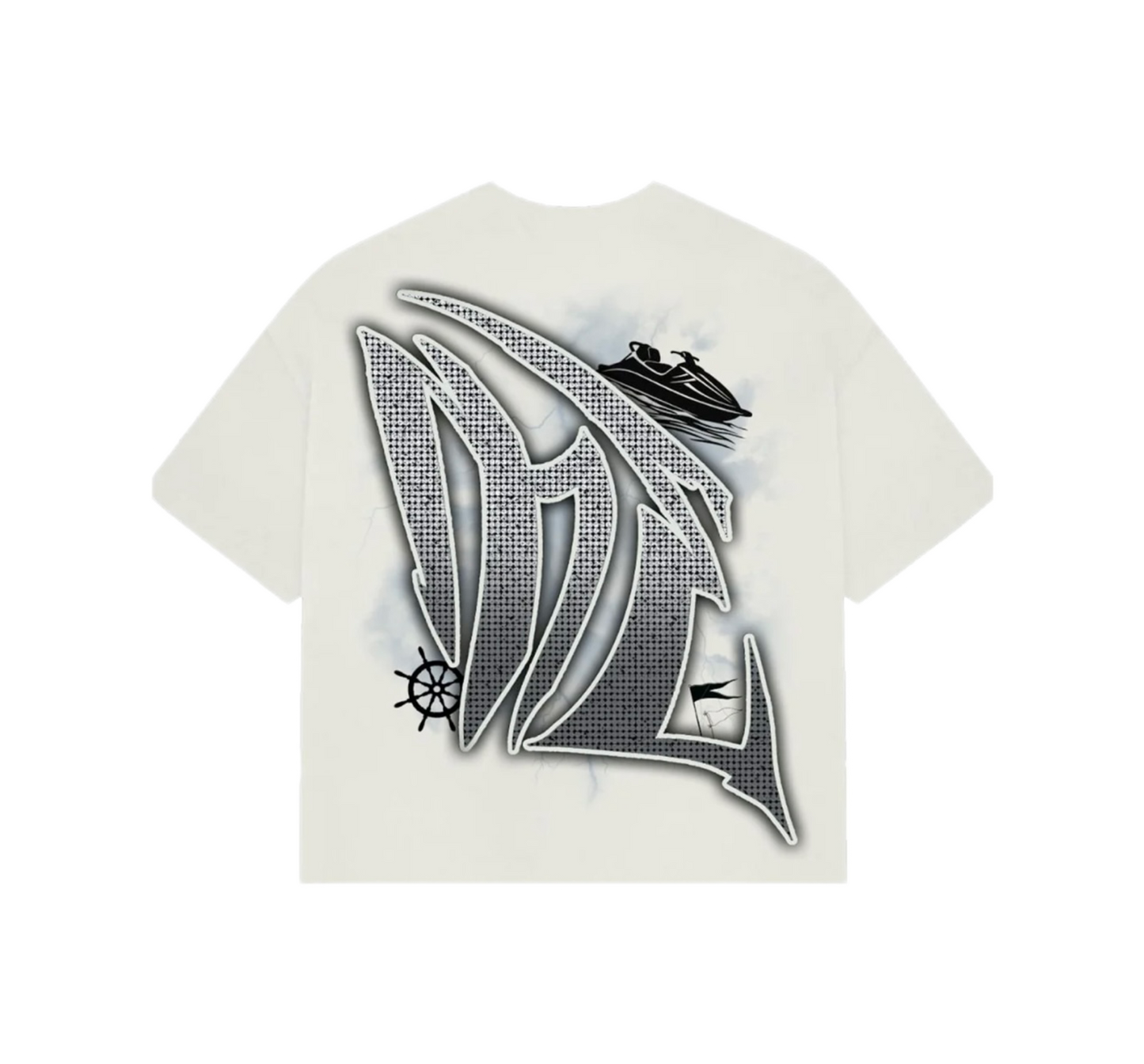 Mixed Emotion Rhinestone Jetski T-Shirt Cream