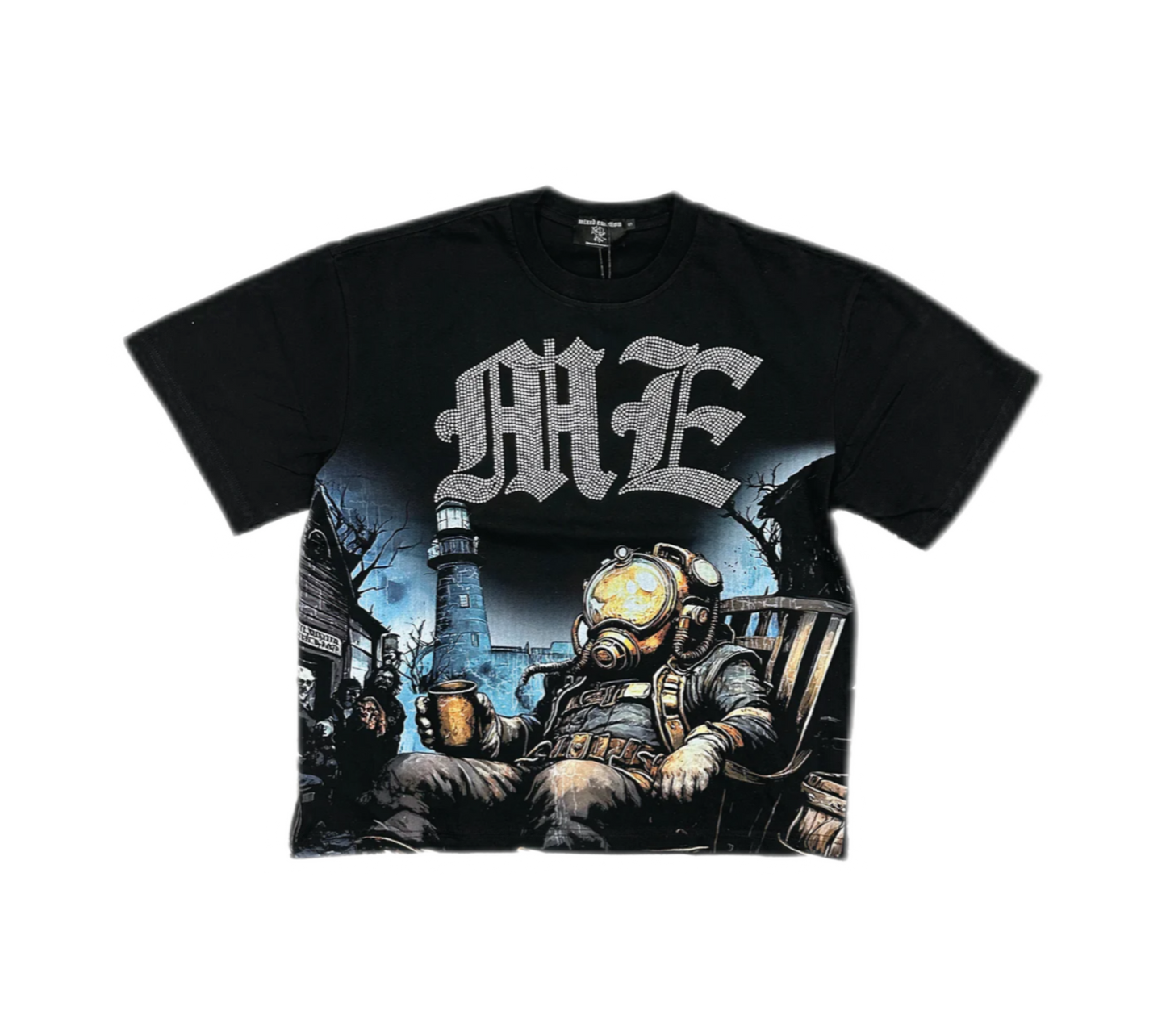 Mixed Emotion Astronaut Rhinestone T-Shirt Black