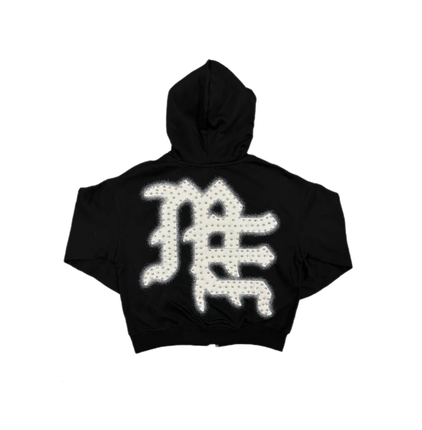 Mixed Emotion End Rhinestone Zip-Up Bla
