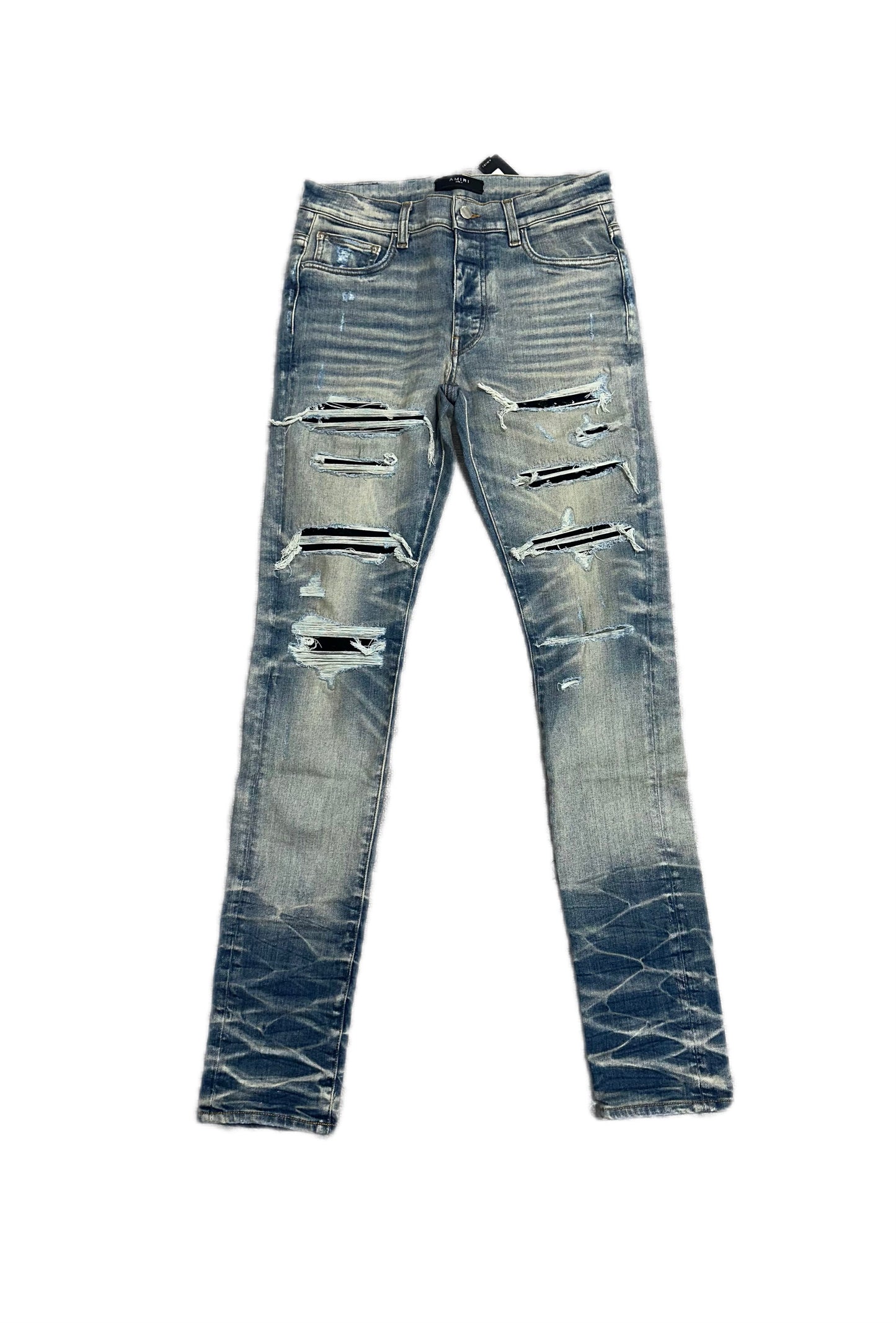 Amiri Jeans Thrasher Black Sequin Patch Vintage Indigo