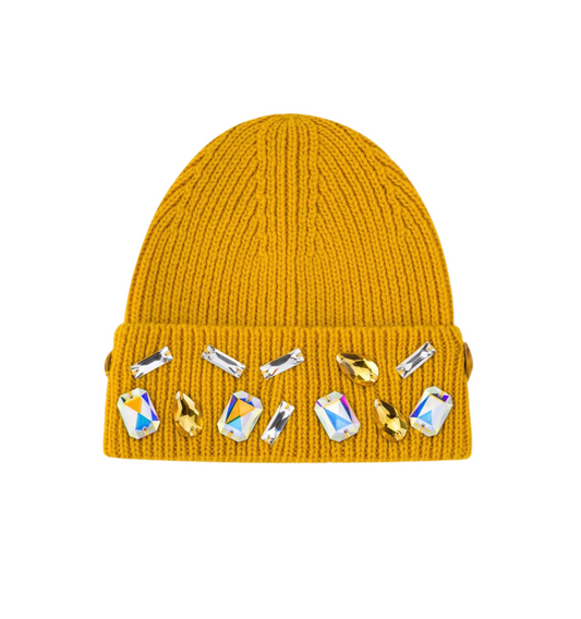 Louis Crown Rhinestone Beanie Mosaic Yellow